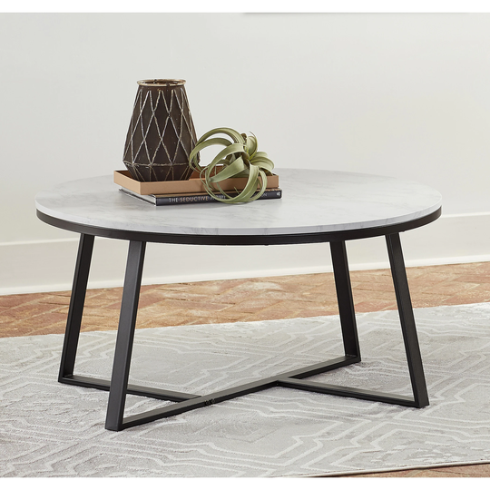 Donovan White Faux Marble and Matte Black Coffee Table
