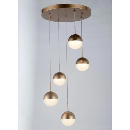 Phantasm 12.5-Watt Matte Gold Finish Integrated LED 3000K Iced Opal Acrylic Pendant Ceiling Light 14 in. Dia x 96 in. H Small
