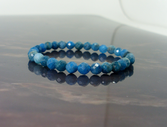Dainty Apatite Bracelet Faceted 6mm, Natural Gemstone Bracelet, Handmade Stretch For Women Or Girl, Gift Girl + Bag