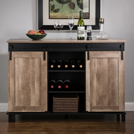 Glitzhome 4FT Modern Industrial Black Large Sideboard with Sliding Doors