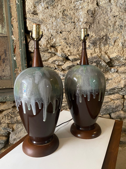 Mid Century Modern Table Lamp Ceramic Glazed Lamps A Pair