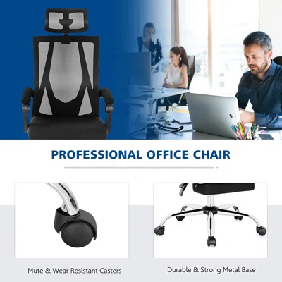 Inbox Zero Mesh Office Chair Recliner Desk Chair Height Adjustable W/footrest Black