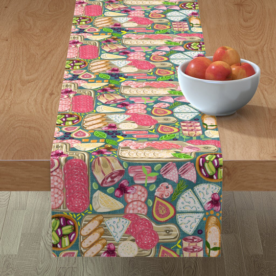 Wine & Cheese Table Runner - Antipasto Platters By Slumbermonkey Food Italian Salami Brie Figs Cotton Sateen Spoonflower