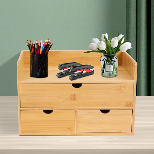 Bamboo Desktop Stackable Office Home Desk Storage Box