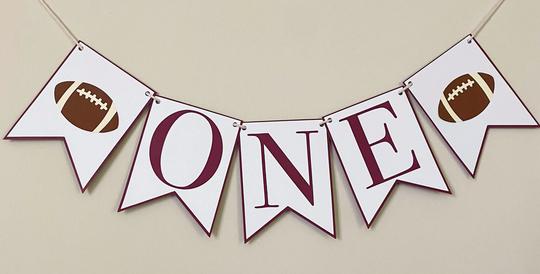 Football Birthday High Chair Banner - Sports Party Decor, First Birthday, One, Two, Three