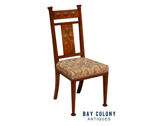 20Th Century Antique Arts & Crafts Tiger Oak Desk Chair with Metal Inlay