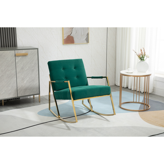 Accent Chair Leisure Rocking Chair Velvet Button Backrest Padded Ergonomic Chair