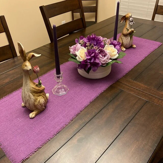 Violet Burlap Table Runner With Fringe