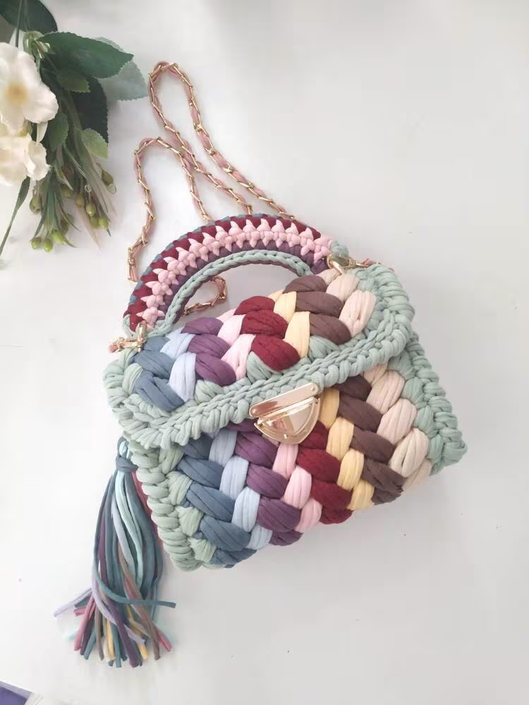 Colorful Crochet Bag, Hand Knit Crochet Multicolor Handbag, Woven Luxury Handmade Gift Bag