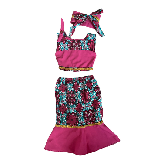 African Print Dress Stylish - Infant Size 4T With Headband Complete Set Pink