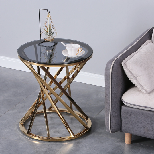 Set of 1 Round Glass Top Side Table