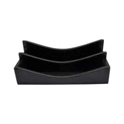 Everly Quinn Black Italian Crocodile Leather Letter Holder