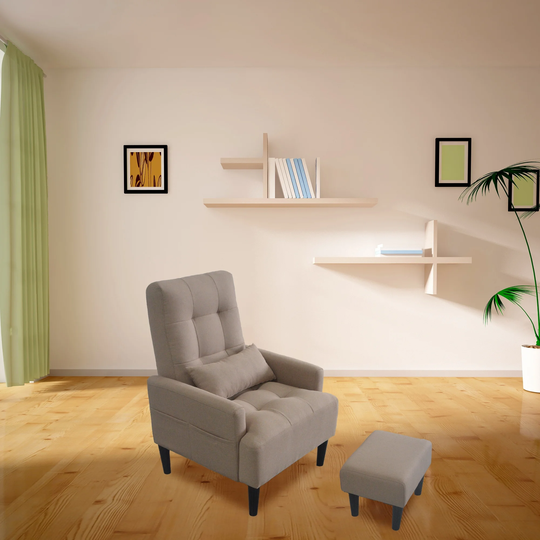 EYIW Living room sofa single chair with ottoman, Soft leisure single chair adjustable into 5 angles with sofa bed