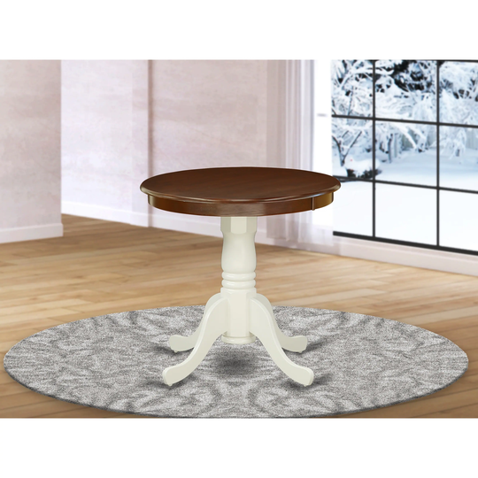 East West Furniture Rubber Wood Dining Table with Walnut Finish Table Top and Linen White Pedestal - EMT-MLW-TP