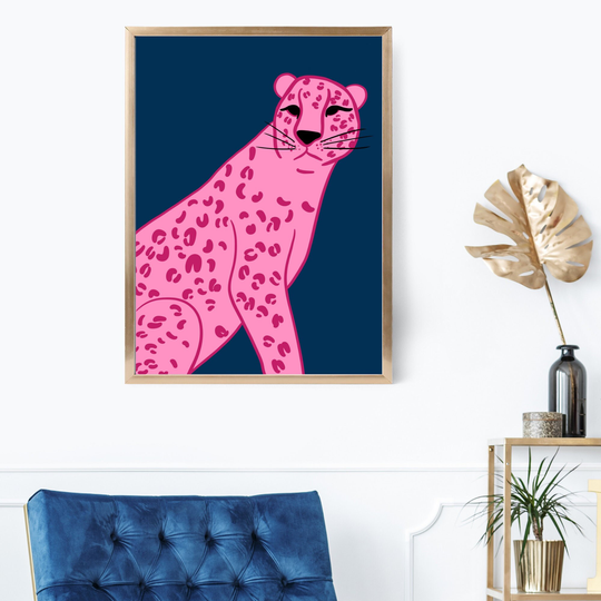 Pink Leopard Poster | Colorful, Maximalist, Eclectic Poster, Neon Quirky Colorful Home Decor, Coulourful, Maximalist Art