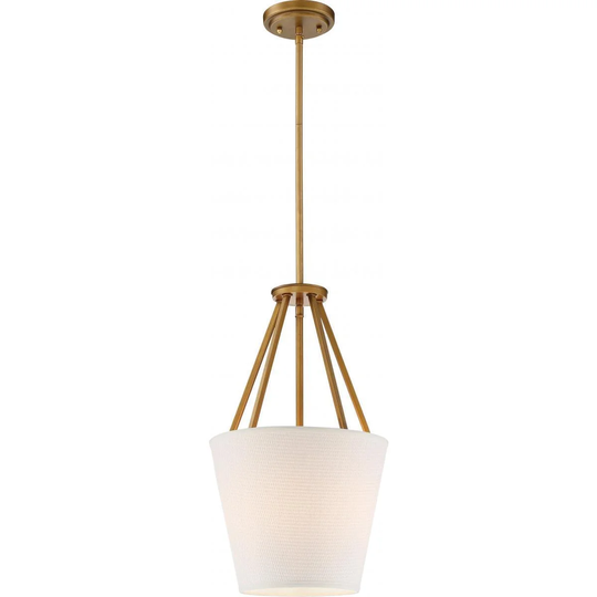 Nuvo Lighting Seneca Brass-finished Metal 12-inch 3-light Pendant with Almond Fabric Shade - Diameter 12.00", Height 20.63"