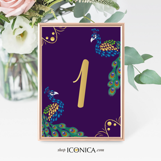 Peacock Table Numbers 5x7" 1 To 25 || Made To Match Any Event - Printed Cards Or Diy File Only