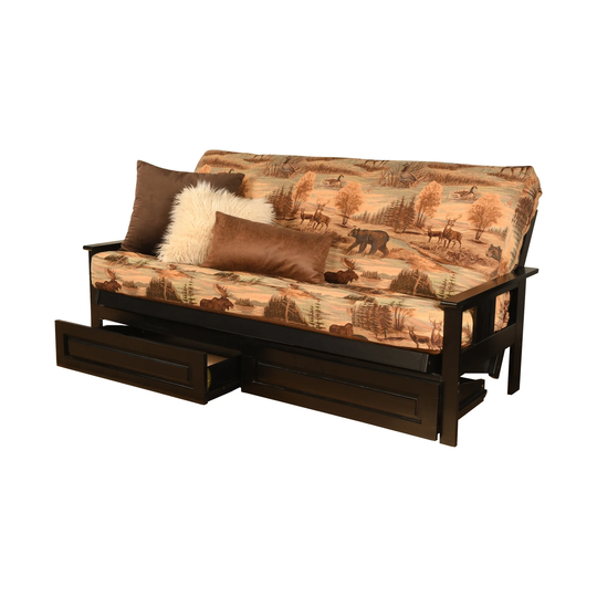 Somette Monterey Sofa in Black Finish with Storage and Removable Printed Mattress Cover
