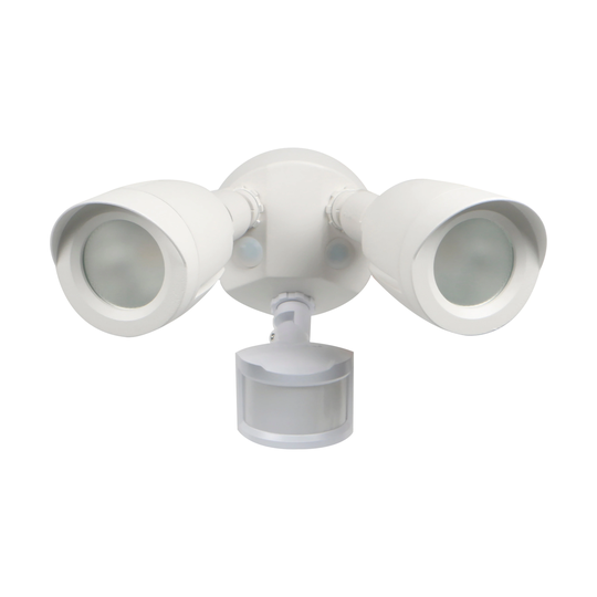 LED Security Light Dual Head With Motion Sensor White Finish 3000K