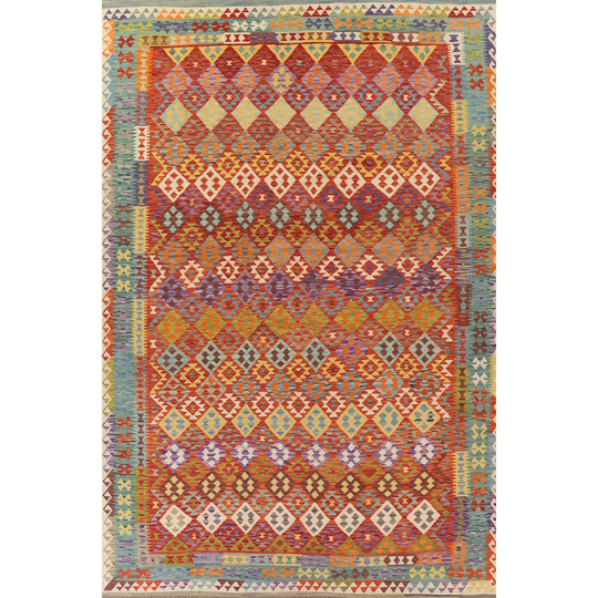 Colorful Kilim Reversible Geometric Area Rug Hand-woven Wool Carpet - 9'8"x 13'0"
