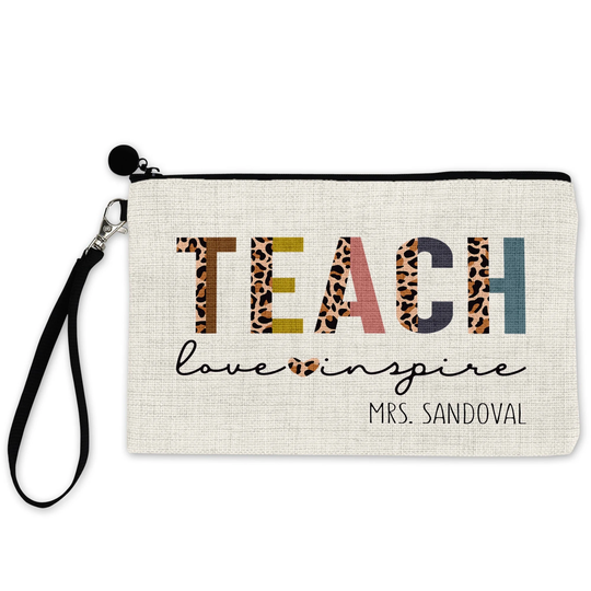 Personalized Leopard Teacher Linen Pencil Bag - Teach Love Inspire