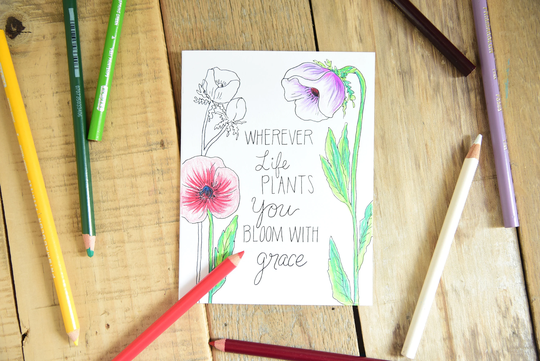 Set Of 6 - Coloring Cards -Simplistic Color -Coloring For Adults -Flower -Everyday Notecard A2