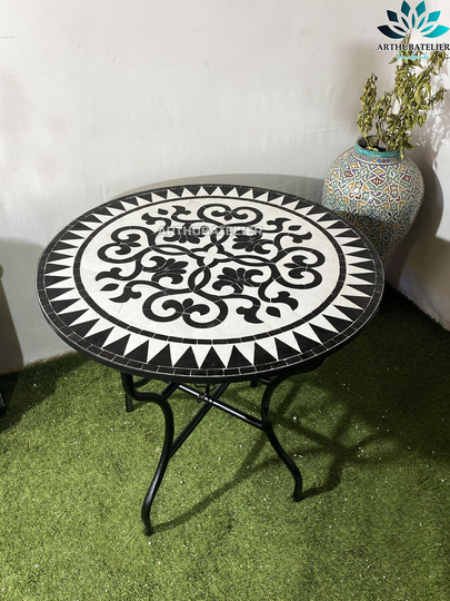 Mosaic Table 100% Handcrafted Tiles For Outdoor & Indoor Round, Customizable Colors Pattern, Mid Century Crafts