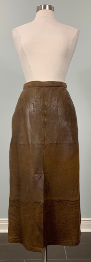 1980S Banana Republic Solid Brown Leather Midi Pencil Skirt - Vintage Size 2/4 Preppy Fall Back To School 90S