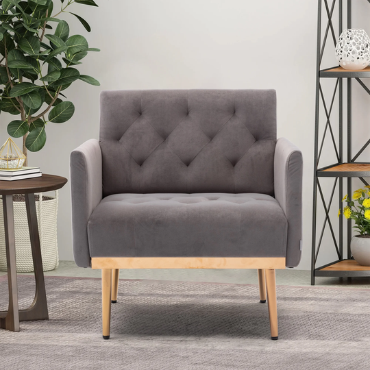 Velvet Accent Chair, Upholstered Leisure Single Sofa with Rose Golden Feet