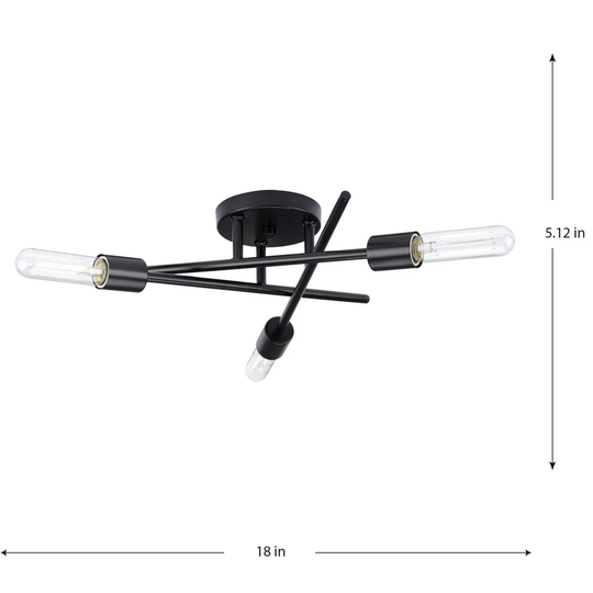 Astra Collection 3-Light 18 in. Matte Black Modern Semi-Flush Mount Light - Medium