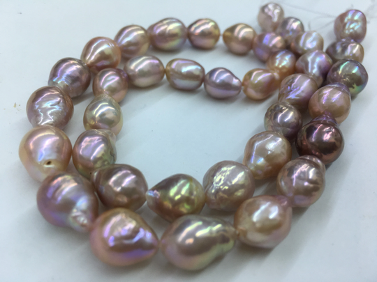 Natural Mixed Color Baroque Freshwater Nuclear Pearl Strand With Metallic Tone, Afl016