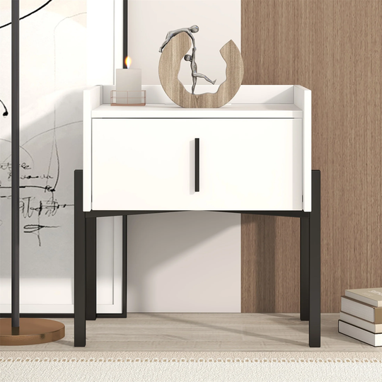 White Nightstand 2 Drawer Storage Bedside Table with USB Charging Port
