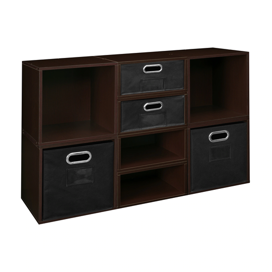 Noble Connect Storage Set- 4 Full Cubes/4 Half Cubes with Foldable Storage Bins- Truffle/Black