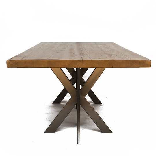 Modern Farmhouse Pedestal Table in Thick 2.5" Reclaimed Wood Top With Beam & Steel Legs Your Choice Of Color, Size Finish