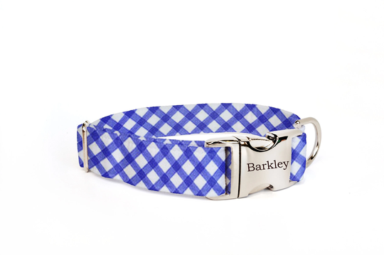 Plaid Dog Collar | Blue Engraved Collars Cute Summer Popular Gift Small Name