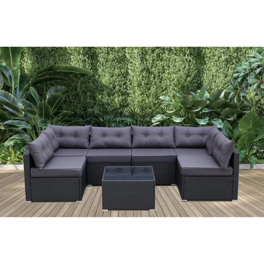 7 Pieces Patio All-Weather Outdoor Sectional Sofa Furniture Set, Manual Weaving PE Wicker Rattan Patio Conversation Sets