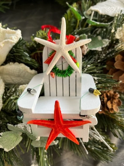 Beach Decor Starfish Adirondack Chair Ornament - Christmas Coastal Wedding