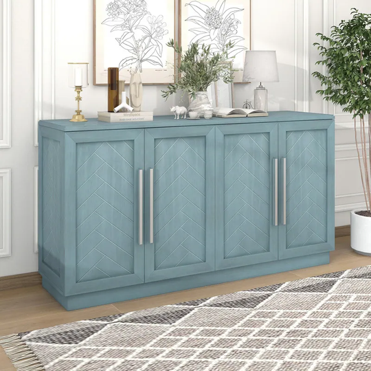 Buffet Cabinet Storage Kitchen Cabinet Sideboard Farmhouse Buffet Server Bar Wine Cabinet with 4 Doors and Adjustable Shelves