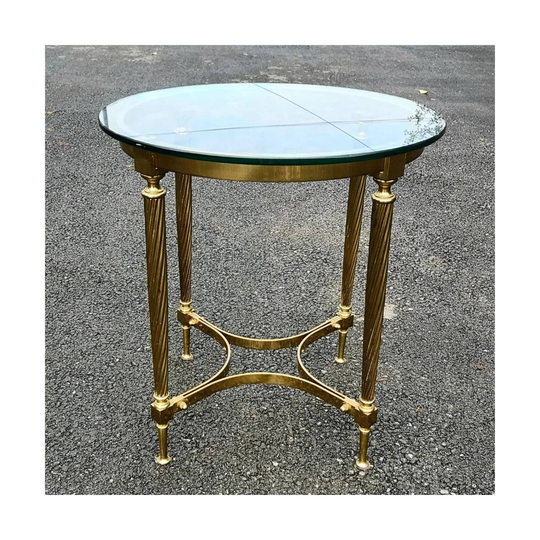 Hollywood Regency Brass Side Table // Round Vintage Coffee Made in France 1950S