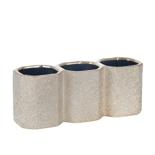 Ceramic 4" 3-cup Pencil Holder, Champagne 3.93"H - 9.84" x 3.14" x 3.93"