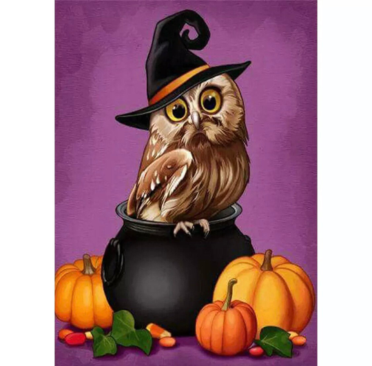 Us Seller. 40x30cm Witch Owl, Halloween Pumpkins, Diamond Painting Kit. Round Full Drills, Poured Glue, Fast S&h