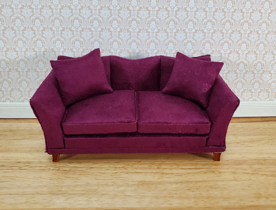 Dollhouse Sofa Couch Plum Burgundy Modern Style 112 Scale Miniature Furniture