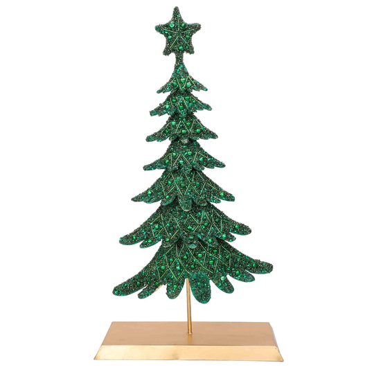Dickens Beaded Christmas Tree Table Decor - Green & Golden Modern Style Decors Handmade Decor- Unique Bead