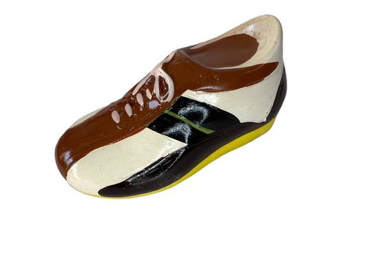 Vintage Tennis Shoe Pencil Sharpener~ Sneaker Head Office Decor ~ Kitsch Trainer Kicks Brown, Black, Yellow & White ~Gift For Shoe Lover