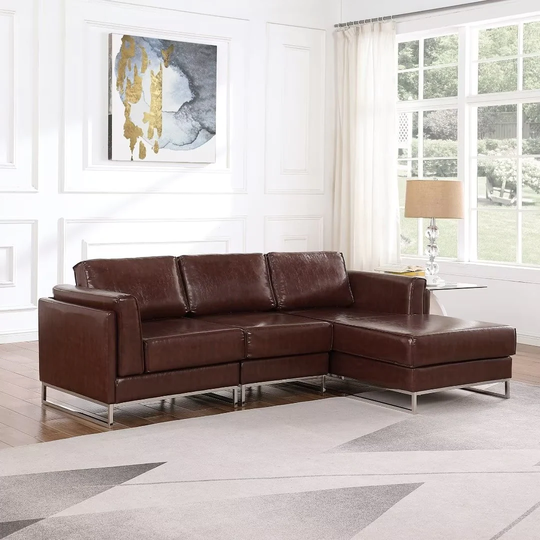 L-Shaped Comfortable Sectional Sofa, Technical Faux Leather Sofa Couch for Living Room