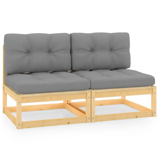 Garden Middle Sofas with Gray Cushions 2 pcs Solid Pinewood
