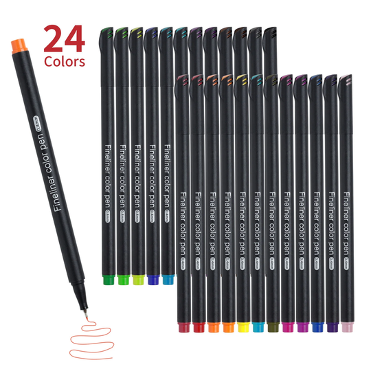 24 Color Fineliner Pens Set, Colored Sketch Writing Drawing For Journal Planner Note Taking & Coloring Book, Art Crafts Scrapbooks