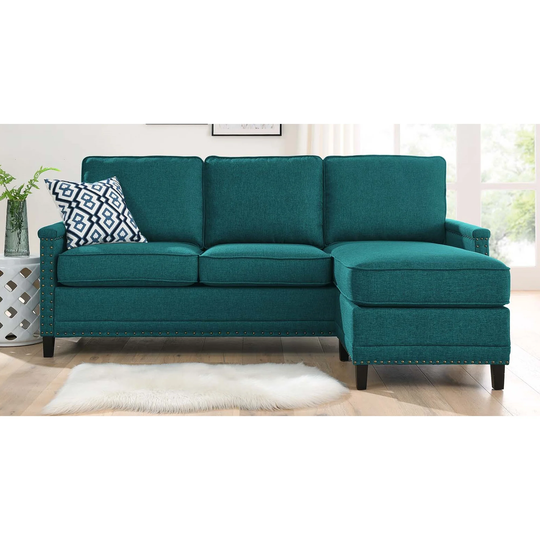 Hermitage Green Fabric Upholstered Sectional Sofa with Right Facing Chaise
