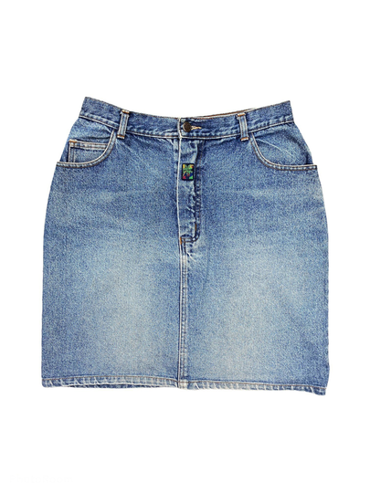 80S Vintage Womens Blue Stonewashed Denim Mini Pencil Skirt - W29
