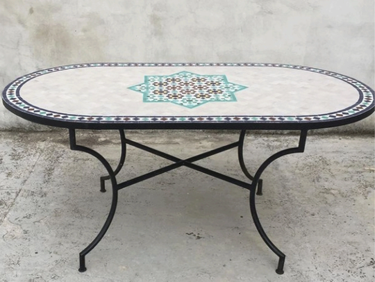 Oval Moroccan Mosaic Dinning Table - Farm House Coffee Patio Table Base Moroccan Decor